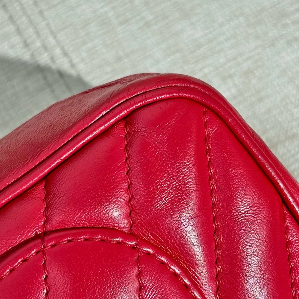 CHANEL Red Lambskin Chevron Flap Bag SHW Lion Hardware - Picture 10 of 16